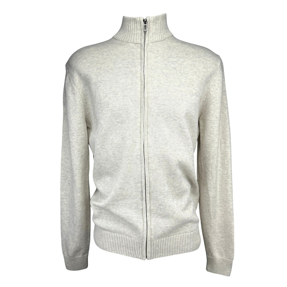 CANDA 100% Cotton Full Zip Mock Neck Light Gray Cardigan Sweater Size M